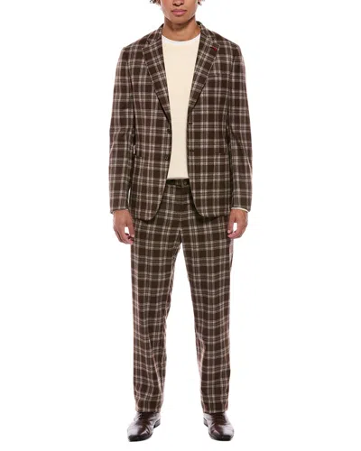Isaia Capri Wool Suit With Flat Front Pant In Brown