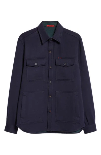 Isaia Cashmere & Wool Overshirt In Dark Blue
