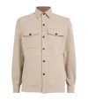 Isaia Wool-silk-linen Stripe Overshirt In Beige