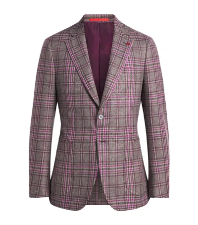 Isaia Cashmere Check Capri Blazer In Pink