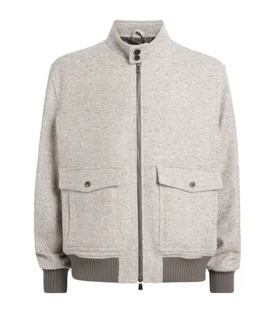 Isaia Cashmere Herringbone Baracuta Jacket In Gray