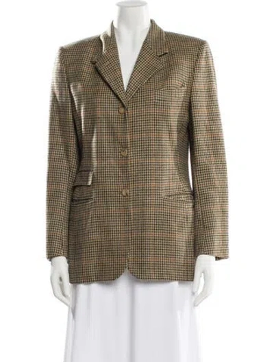 Pre-owned Isaia Cashmere Houndstooth Print Blazer In Brown