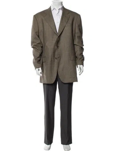 Pre-owned Isaia Cashmere Houndstooth Print Blazer In Brown