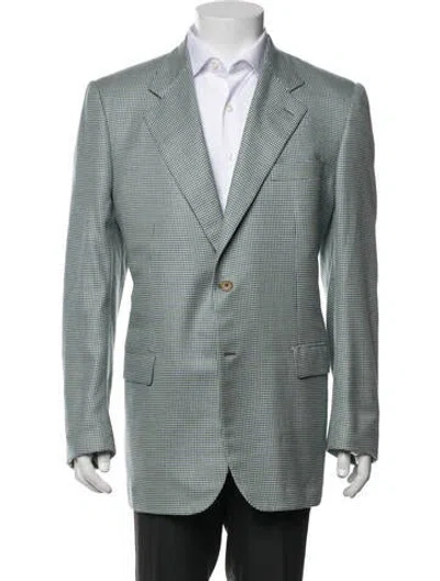 Pre-owned Isaia Cashmere Houndstooth Print Blazer In Green