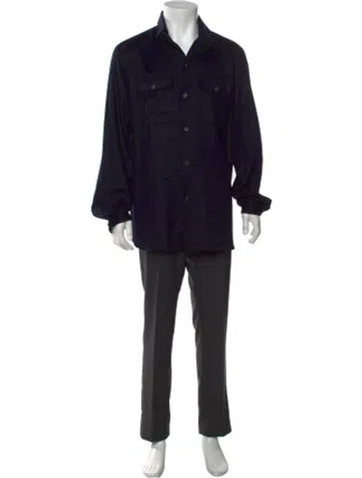 Pre-owned Isaia Cashmere Long Sleeve Shirt In Blue
