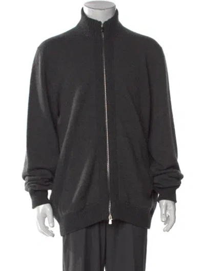 Pre-owned Isaia Cashmere Mock Neck Cardigan In Black