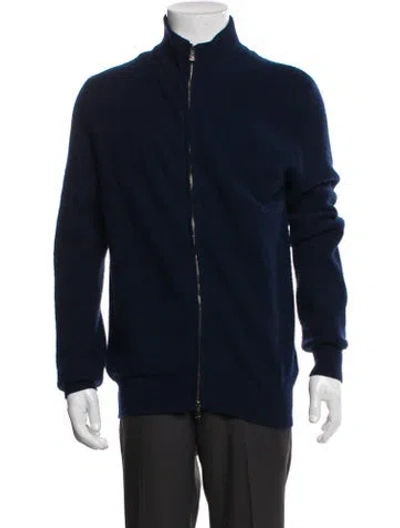 Pre-owned Isaia Cashmere Mock Neck Cardigan In Blue