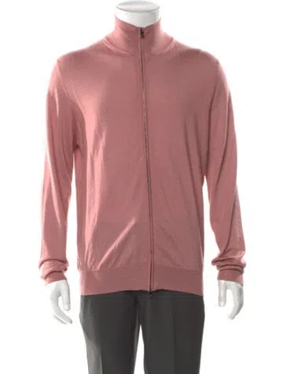 Pre-owned Isaia Cashmere Mock Neck Cardigan In Pink