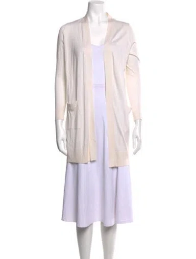 Pre-owned Isaia Cashmere Open Front Sweater In White