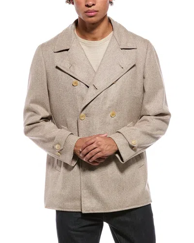 Isaia Cashmere Peacoat In Neutral