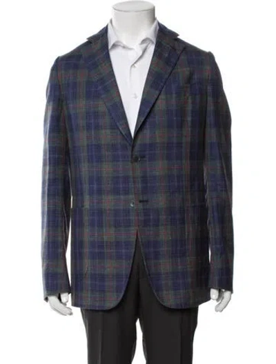 Pre-owned Isaia Cashmere Plaid Print Blazer In Blue