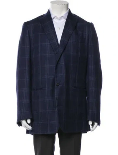 Pre-owned Isaia Cashmere Plaid Print Blazer In Blue