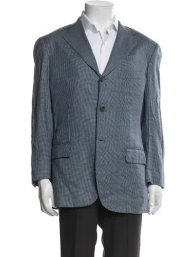 Pre-owned Isaia Cashmere Plaid Print Blazer In Blue