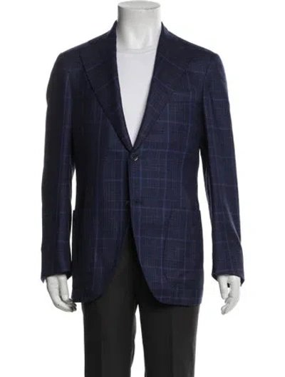 Pre-owned Isaia Cashmere Plaid Print Blazer In Blue