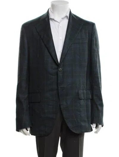 Pre-owned Isaia Cashmere Plaid Print Blazer In Blue