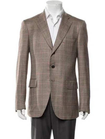 Pre-owned Isaia Cashmere Plaid Print Blazer In Brown