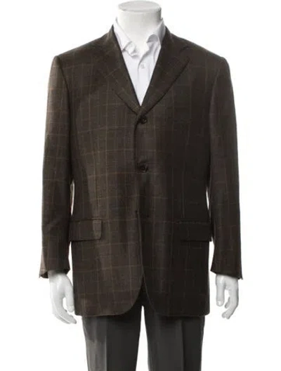 Pre-owned Isaia Cashmere Plaid Print Blazer In Green