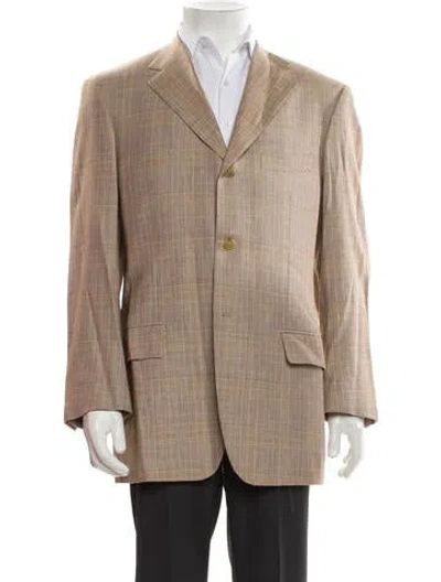 Pre-owned Isaia Cashmere Plaid Print Blazer In Neutral