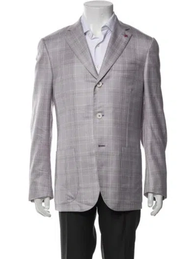 Pre-owned Isaia Cashmere Plaid Print Blazer In Purple