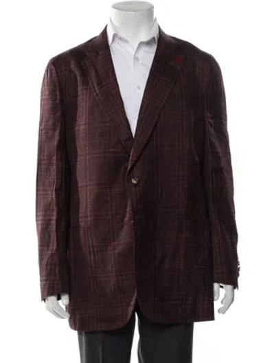 Pre-owned Isaia Cashmere Plaid Print Blazer In Red