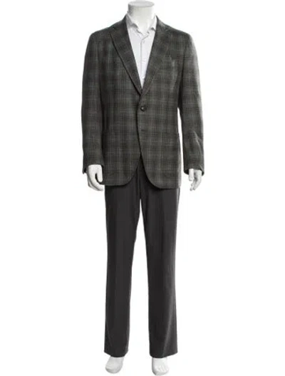 Pre-owned Isaia Cashmere Plaid Print Jacket In Grey