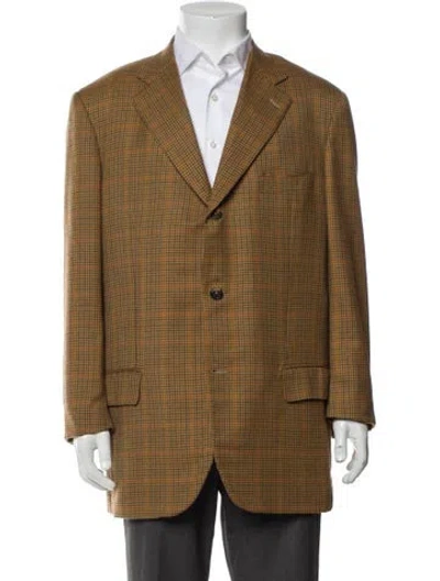 Pre-owned Isaia Cashmere Plaid Print Overcoat In Brown