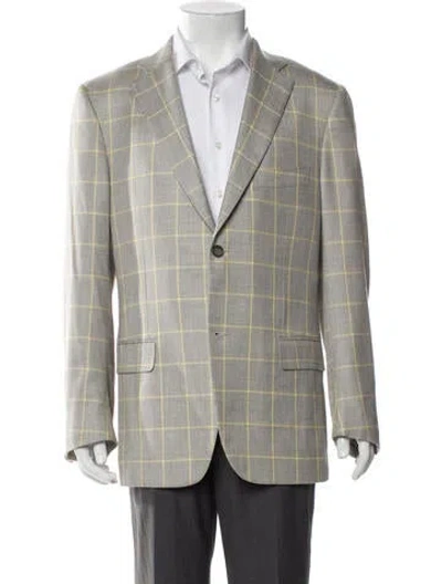 Pre-owned Isaia Cashmere Plaid Print Sport Coat In Gray