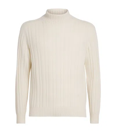 Isaia Cashmere Rib Mock-neck Sweater In Neutral
