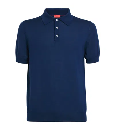 Isaia Cashmere-silk Knit Polo Shirt In Blue