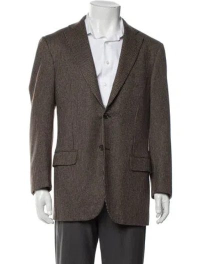 Pre-owned Isaia Cashmere Tweed Pattern Blazer In Brown