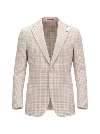 Isaia Check Single-breasted Blazer In Neutral