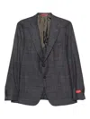Isaia Checked-pattern Wool-silk Blend Blazer In Gray