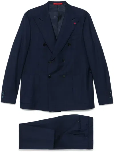 Isaia Checked Suit In Blue