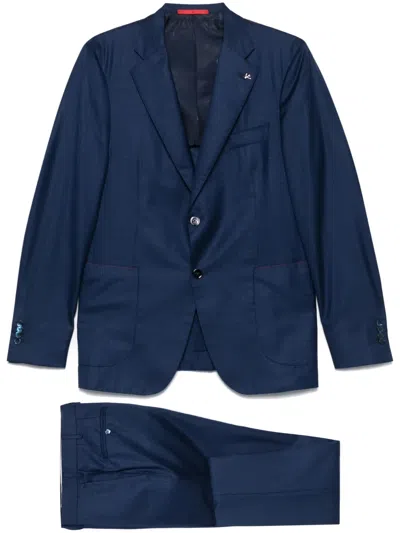 Isaia Checked Suit In Blue