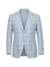 Isaia Checked Two-button Jacket In Blue