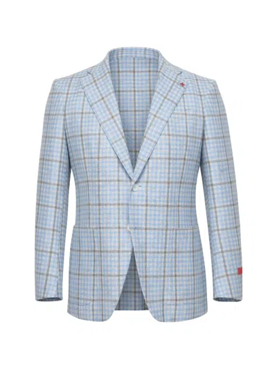 Isaia Checked Two-button Jacket In Blue