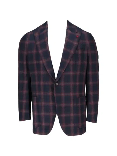 Isaia Check-pattern Blazer In Blue