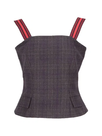 Isaia Check-pattern Corset-style Top In Gray