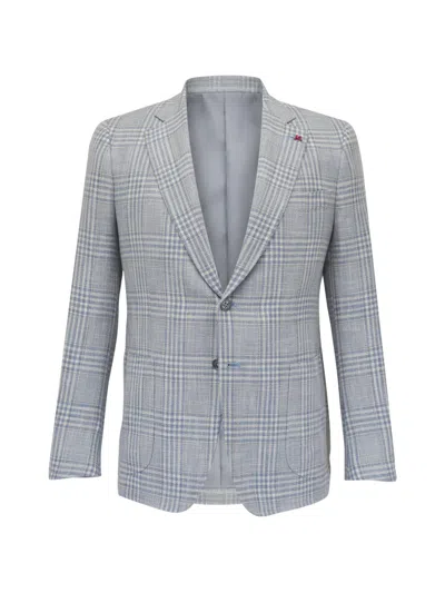 Isaia Check-pattern Notched-lapel Blazer In Blue