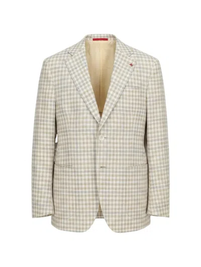 Isaia Check-pattern Notched-lapel Blazer In Gray