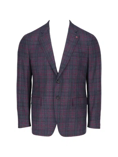 Isaia Check-pattern Notched-lapel Blazer In Purple