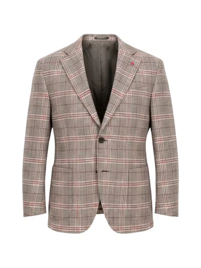 Isaia Check-pattern Notched-lapels Blazer In Neutral