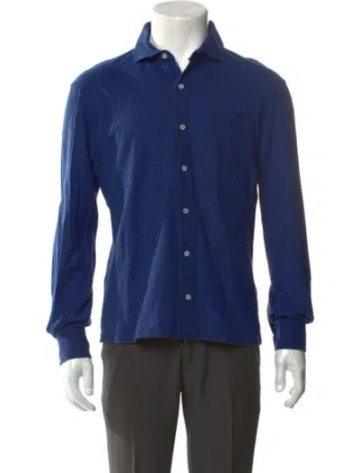 Pre-owned Isaia Collar Long Sleeve Polo Shirt In Blue