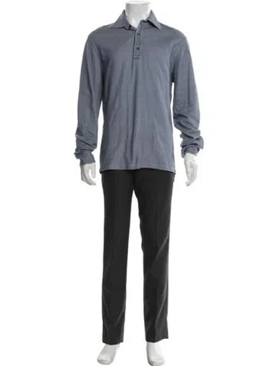Pre-owned Isaia Collar Long Sleeve Polo Shirt In Blue