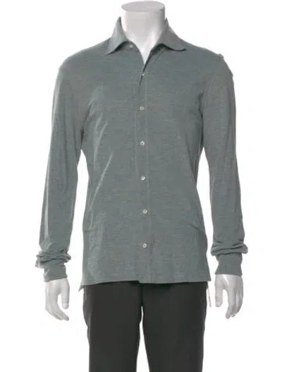 Pre-owned Isaia Collar Long Sleeve Polo Shirt In Green