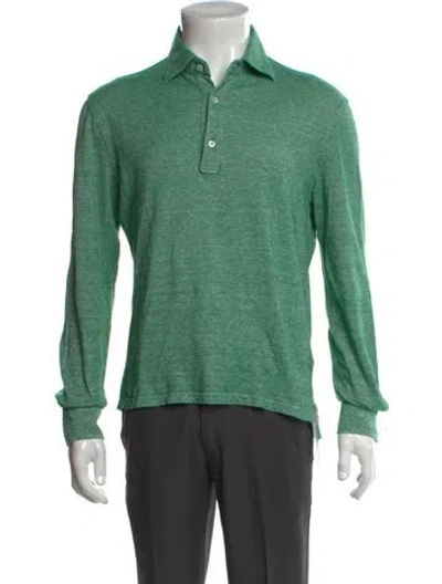 Pre-owned Isaia Collar Long Sleeve Polo Shirt In Green