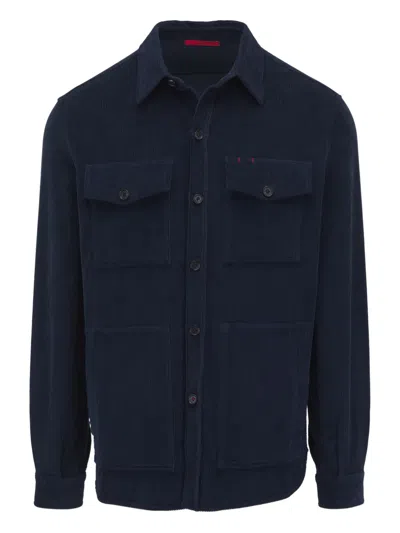 Isaia Corduroy Pocketed Shirt Jacket In Blue