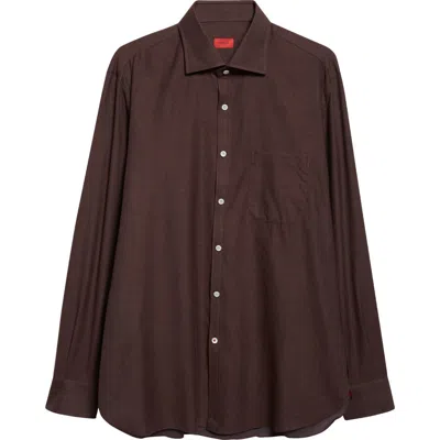 Isaia Cotton & Cashmere Button-up Shirt In Brown