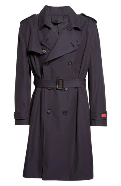 Isaia Cotton & Silk Double Breasted Trench Coat In Blue