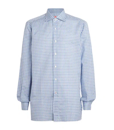 Isaia Cotton-linen Check Shirt In Blue